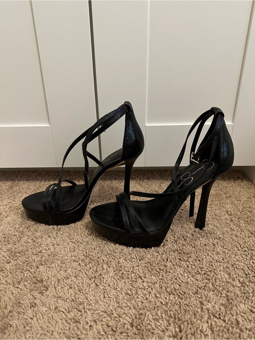 Jessica Simpson Jewelria Black Strappy Platform High Heels - Picture 4 of 5